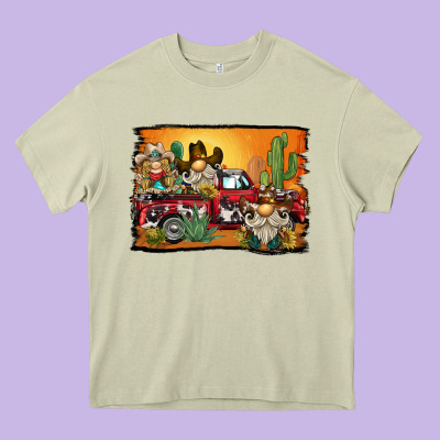 Western Truck Cowboy Gnome Background Heavy Core Tee Designed By Barkaloodesign