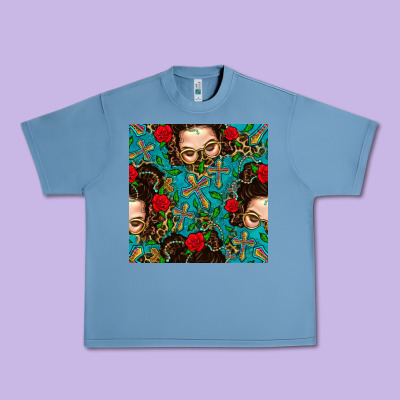 Messy Bun Mom And Cross With Leopard Patterns Urban Heavy Tee Designed By Bundleandbundleshop
