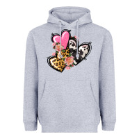 Heather Grey Pink glitter leopard cowhide hearts Valentine's Heavyweight Hoodie - FaDigitalArtStudio
