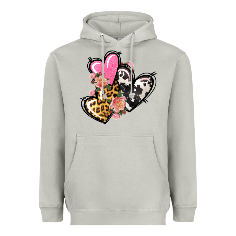 Pink Glitter Leopard Cowhide Hearts Valentine's Heavyweight Hoodie by FaDigitalArtStudio | Teevron