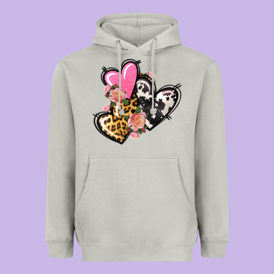 Pink Glitter Leopard Cowhide Hearts Valentine's Heavyweight Hoodie Designed By Fadigitalartstudio