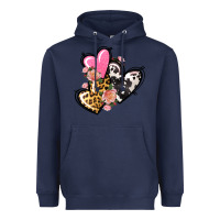 Navy Pink glitter leopard cowhide hearts Valentine's Heavyweight Hoodie - FaDigitalArtStudio