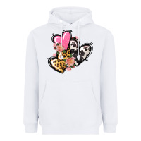 White Pink glitter leopard cowhide hearts Valentine's Heavyweight Hoodie - FaDigitalArtStudio