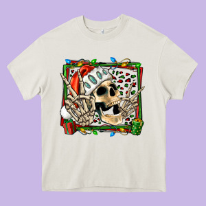 Christmas Happy Skeleton Heavy Core Tee Designed By Jasminsmagicworld