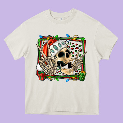 Christmas Happy Skeleton Heavy Core Tee Designed By Jasminsmagicworld