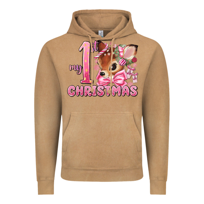 My First Christmas Pink Reindeer Vintage Hoodie by MaliasSmallBusiness | Teevron