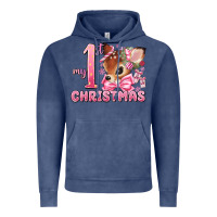Vintage Denim my first christmas pink reindeer Vintage Hoodie - MaliasSmallBusiness