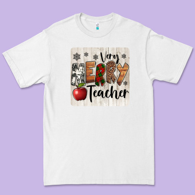Very Merry Teacher Christmas Coaster Premium Tee Designed By Jasminsmagicworld
