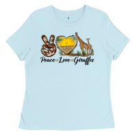 Baby Blue Peace Love Giraffes Ladies Tee - LillyAllenDesigns