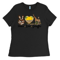 Black Peace Love Giraffes Ladies Tee - LillyAllenDesigns