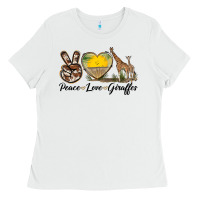 White Peace Love Giraffes Ladies Tee - LillyAllenDesigns