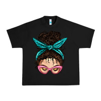 Black Messy Curly Bun Mom With Leopard Bandana Urban Heavy Tee - BundleAndBundleShop