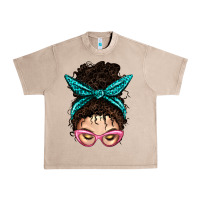 French Oak Messy Curly Bun Mom With Leopard Bandana Urban Heavy Tee - BundleAndBundleShop