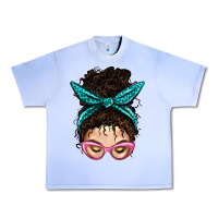 Grape Ice Messy Curly Bun Mom With Leopard Bandana Urban Heavy Tee - BundleAndBundleShop