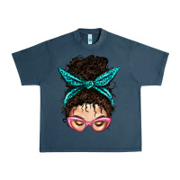 Midnight Navy Messy Curly Bun Mom With Leopard Bandana Urban Heavy Tee - BundleAndBundleShop