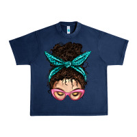 Navy Messy Curly Bun Mom With Leopard Bandana Urban Heavy Tee - BundleAndBundleShop