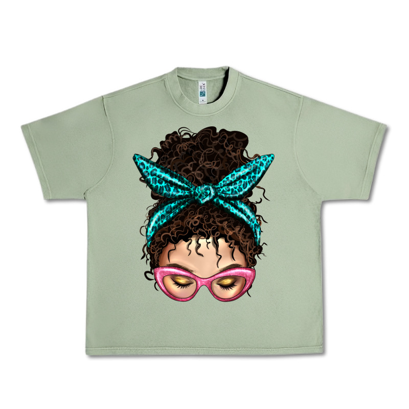 Messy Curly Bun Mom With Leopard Bandana Urban Heavy Tee by BundleAndBundleShop | Teevron