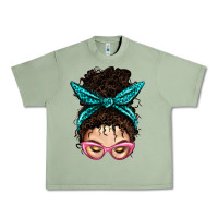 Oil Green Messy Curly Bun Mom With Leopard Bandana Urban Heavy Tee - BundleAndBundleShop