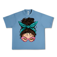 Pebble Blue Messy Curly Bun Mom With Leopard Bandana Urban Heavy Tee - BundleAndBundleShop