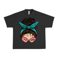 Pigment Black Messy Curly Bun Mom With Leopard Bandana Urban Heavy Tee - BundleAndBundleShop