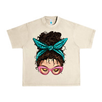 Sandshell Messy Curly Bun Mom With Leopard Bandana Urban Heavy Tee - BundleAndBundleShop