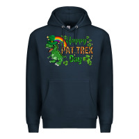 Navy St. Patrick's Happy Pat T-Rex Day with rainbow Premium Hoodie - HowdyJamesFarm