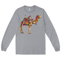 Heather Grey camel with colorful saddle Long Sleeve Tee - BarkalooDesign