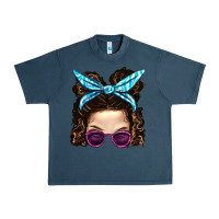 Midnight Navy Messy Bun Mom And Pink Leopard Sunglasses Urban Heavy Tee - BundleAndBundleShop