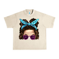 Sandshell Messy Bun Mom And Pink Leopard Sunglasses Urban Heavy Tee - BundleAndBundleShop