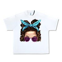 White Messy Bun Mom And Pink Leopard Sunglasses Urban Heavy Tee - BundleAndBundleShop