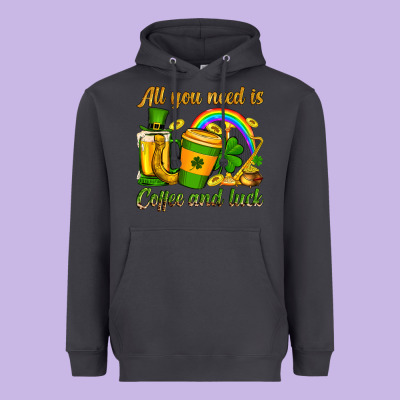 St. Patrick's All You Need Is Coffee And Luck Heavyweight Hoodie Designed By Oliviacreatesart