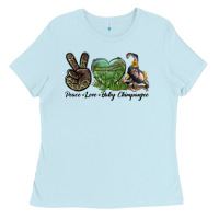 Baby Blue Leopard Peace Love Baby Chimpanzee Ladies Tee - LillyAllenDesigns