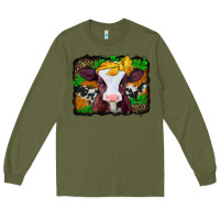 Army Green st patricks baby cow with leopard background Long Sleeve Tee - Jasminsmagicworld