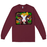 Burgundy st patricks baby cow with leopard background Long Sleeve Tee - Jasminsmagicworld