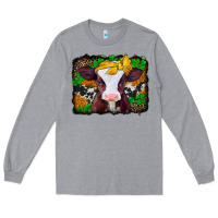 Heather Grey st patricks baby cow with leopard background Long Sleeve Tee - Jasminsmagicworld