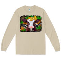 St Patricks Baby Cow With Leopard Background Long Sleeve Tee | Teevron