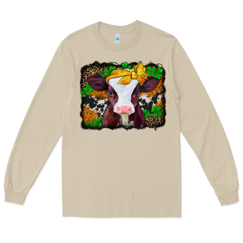 St Patricks Baby Cow With Leopard Background Long Sleeve Tee by Jasminsmagicworld | Teevron