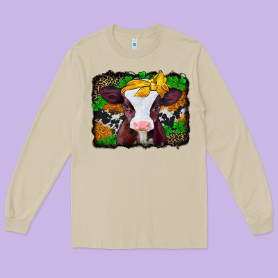 St Patricks Baby Cow With Leopard Background Long Sleeve Tee Designed By Jasminsmagicworld