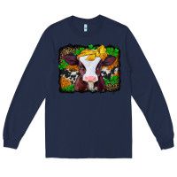 Navy st patricks baby cow with leopard background Long Sleeve Tee - Jasminsmagicworld