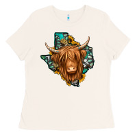 Bone Texas map long haired shaggy cow Ladies Tee - Jasminsmagicworld