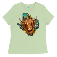 Matcha Texas map long haired shaggy cow Ladies Tee - Jasminsmagicworld