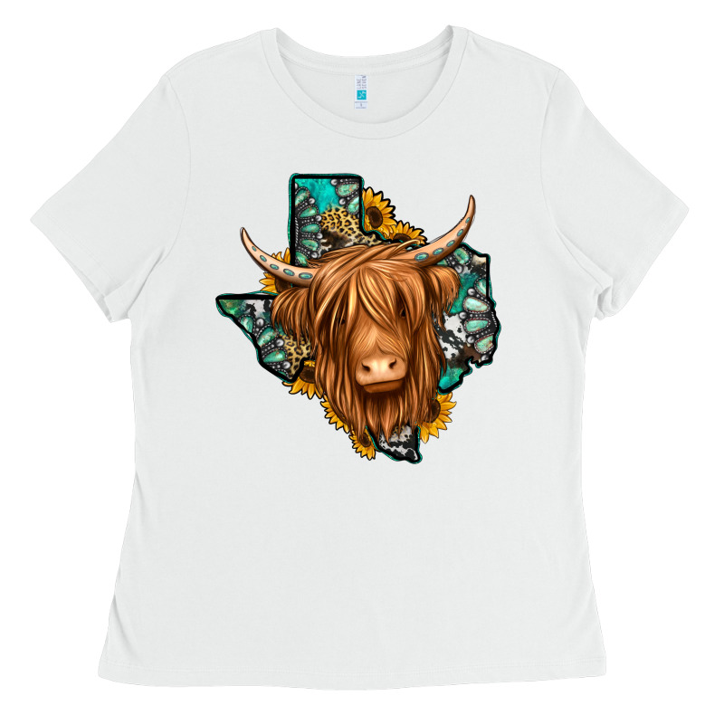 Texas Map Long Haired Shaggy Cow Ladies Tee by Jasminsmagicworld | Teevron