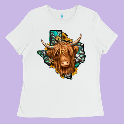 Texas Map Long Haired Shaggy Cow Ladies Tee Designed By Jasminsmagicworld