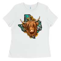 White Texas map long haired shaggy cow Ladies Tee - Jasminsmagicworld