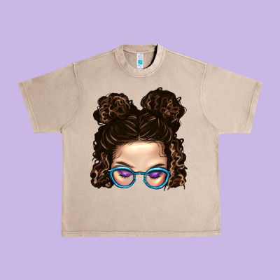 Messy Bun Mom And Glitter Glasses Urban Heavy Tee Designed By Bundleandbundleshop