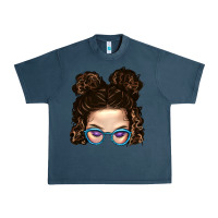 Midnight Navy Messy Bun Mom And Glitter Glasses Urban Heavy Tee - BundleAndBundleShop