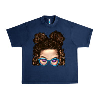 Navy Messy Bun Mom And Glitter Glasses Urban Heavy Tee - BundleAndBundleShop