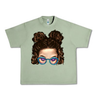 Oil Green Messy Bun Mom And Glitter Glasses Urban Heavy Tee - BundleAndBundleShop