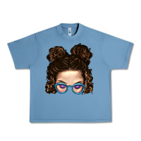 Pebble Blue Messy Bun Mom And Glitter Glasses Urban Heavy Tee - BundleAndBundleShop