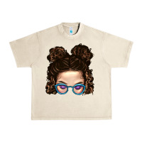 Sandshell Messy Bun Mom And Glitter Glasses Urban Heavy Tee - BundleAndBundleShop